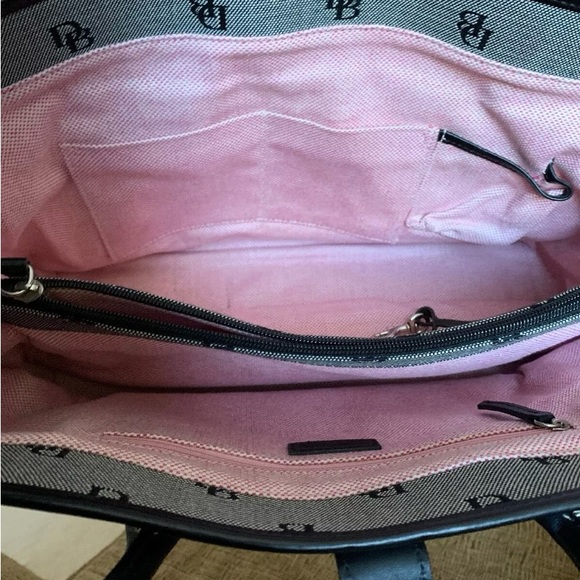 Dooney and Bourke Womens Satchel Handbag Canvas Leather Trim Black Gray Large - Picture 5 of 7